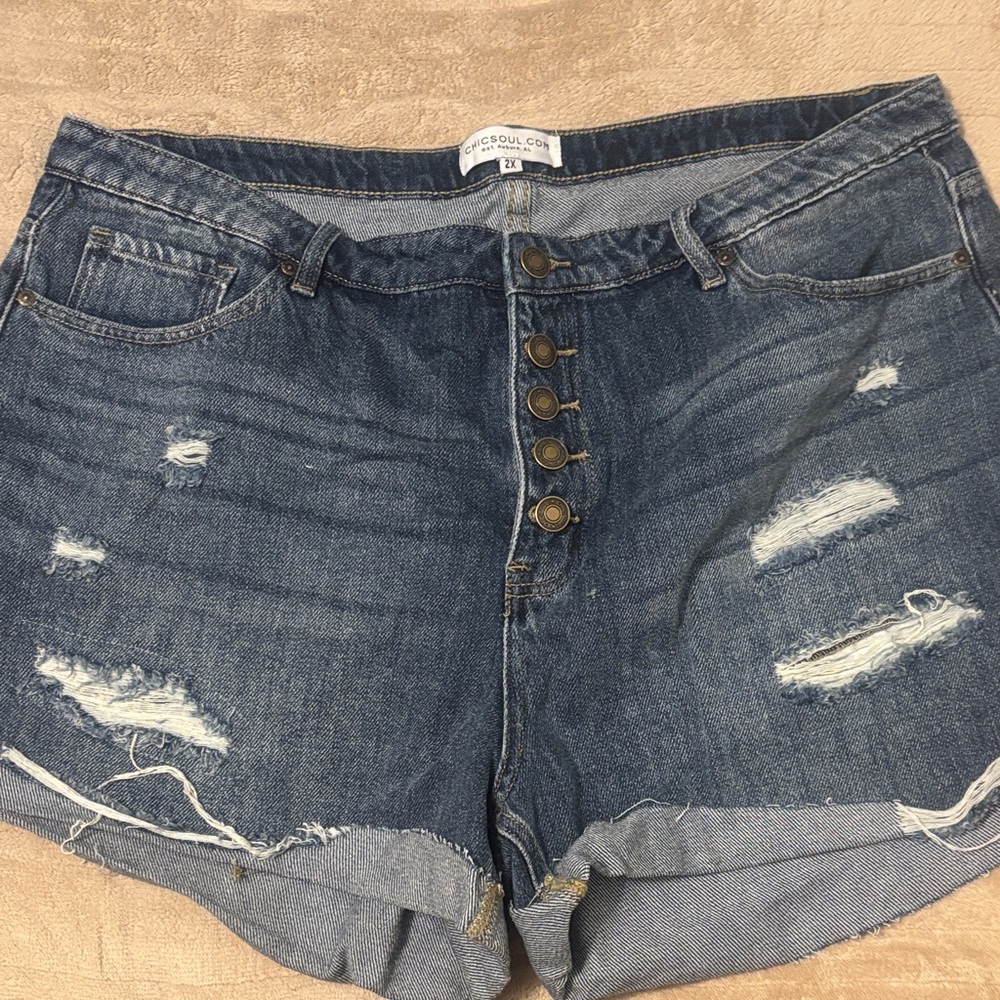 Ripped Denim Jean Shorts